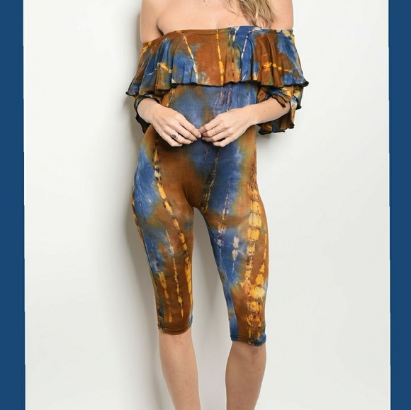 Pants - Blue/Mustard tie dye jumpsuit
